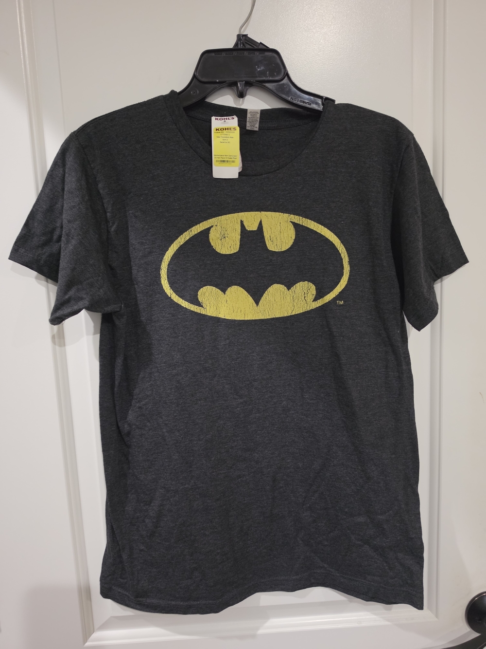 Licensed Batman Men's Short Sleeve Tee - Dark Gray with Yellow Logo